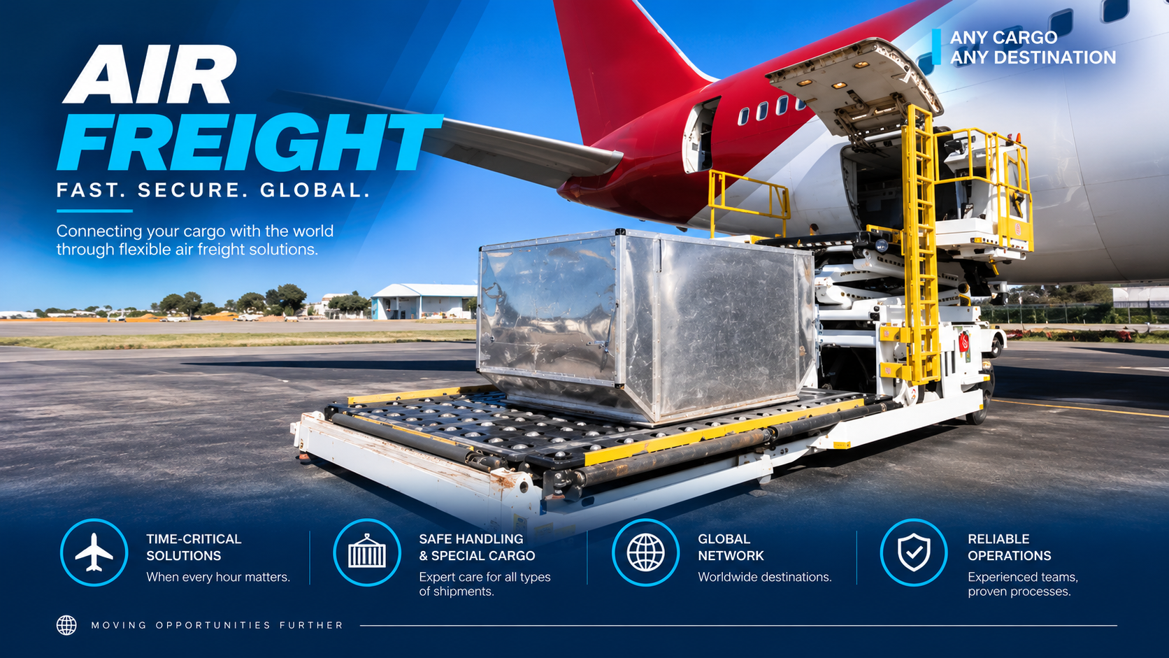 Air cargo loading operation beside a cargo aircraft