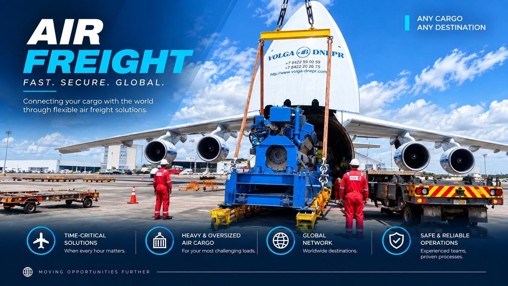 Heavy machinery prepared for an open-nose cargo aircraft