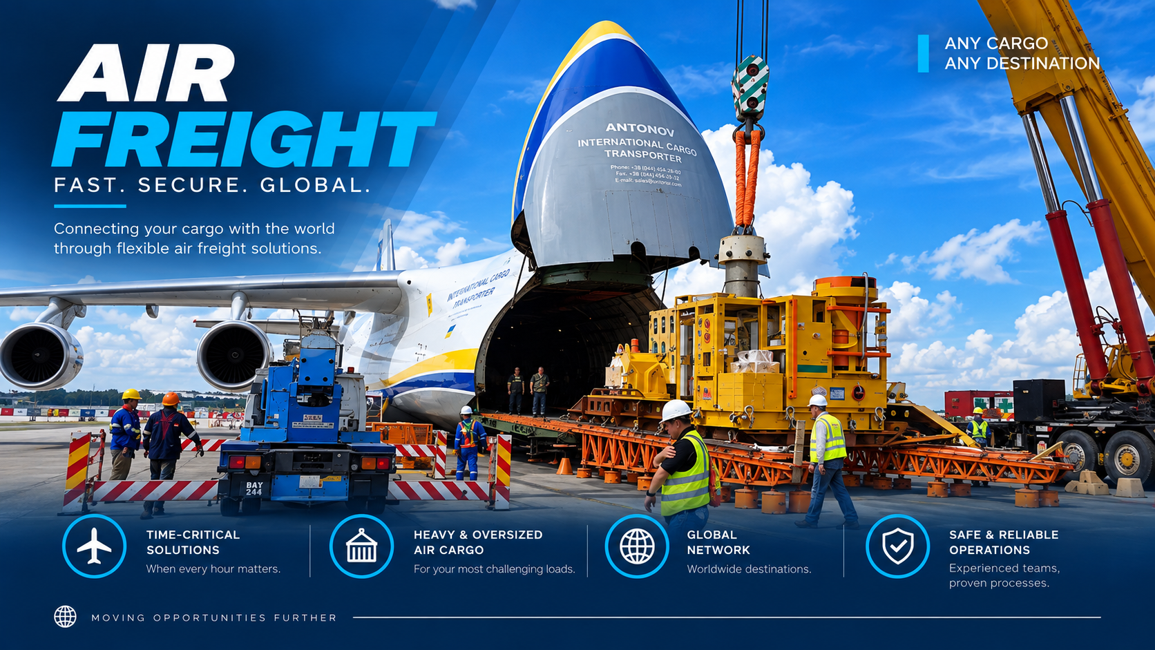 Oversized industrial equipment being loaded for air freight