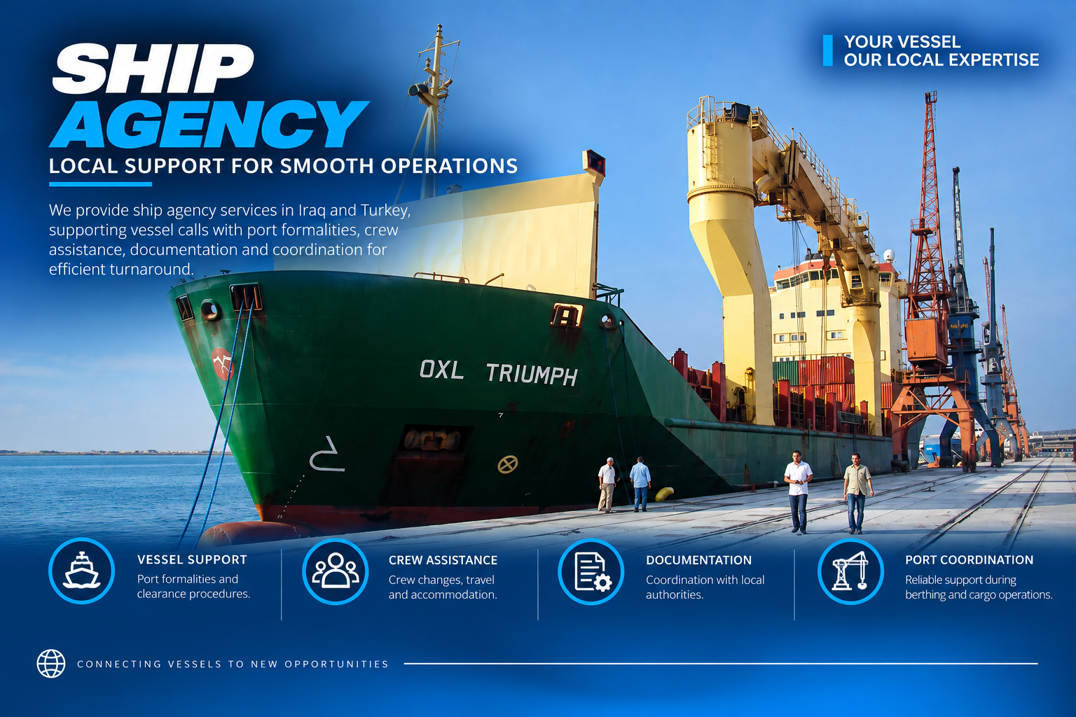 Cargo vessel berthed alongside a port terminal