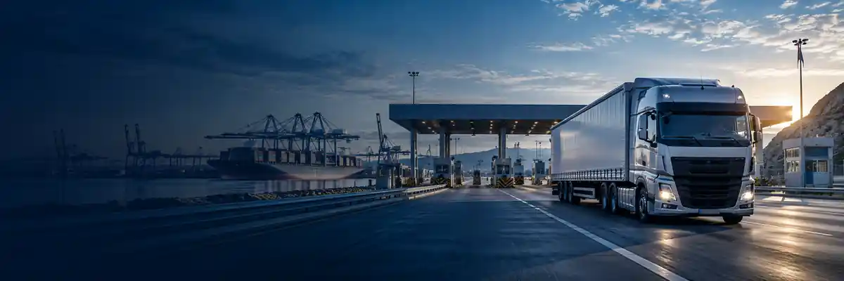 Transit transportation truck at an international port gateway