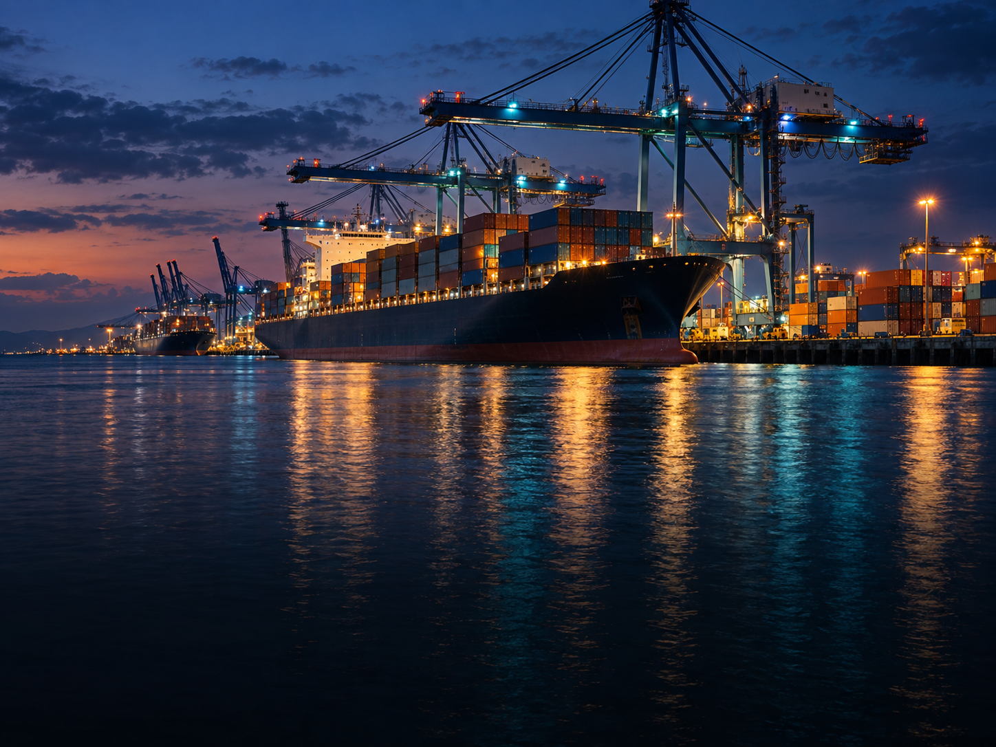 Cargo ship at a container port