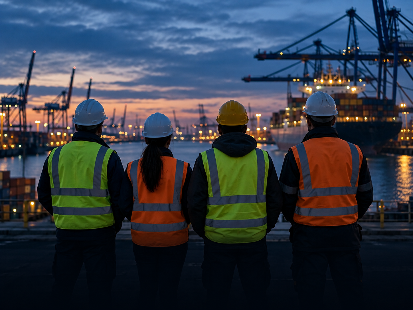 Logistics employees viewed from behind